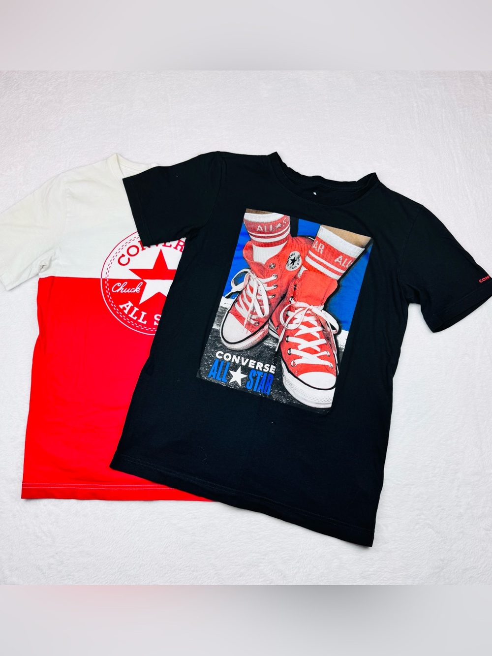 Lot of 2 boys Converse All Star T shirts. Both size L. Graphic.